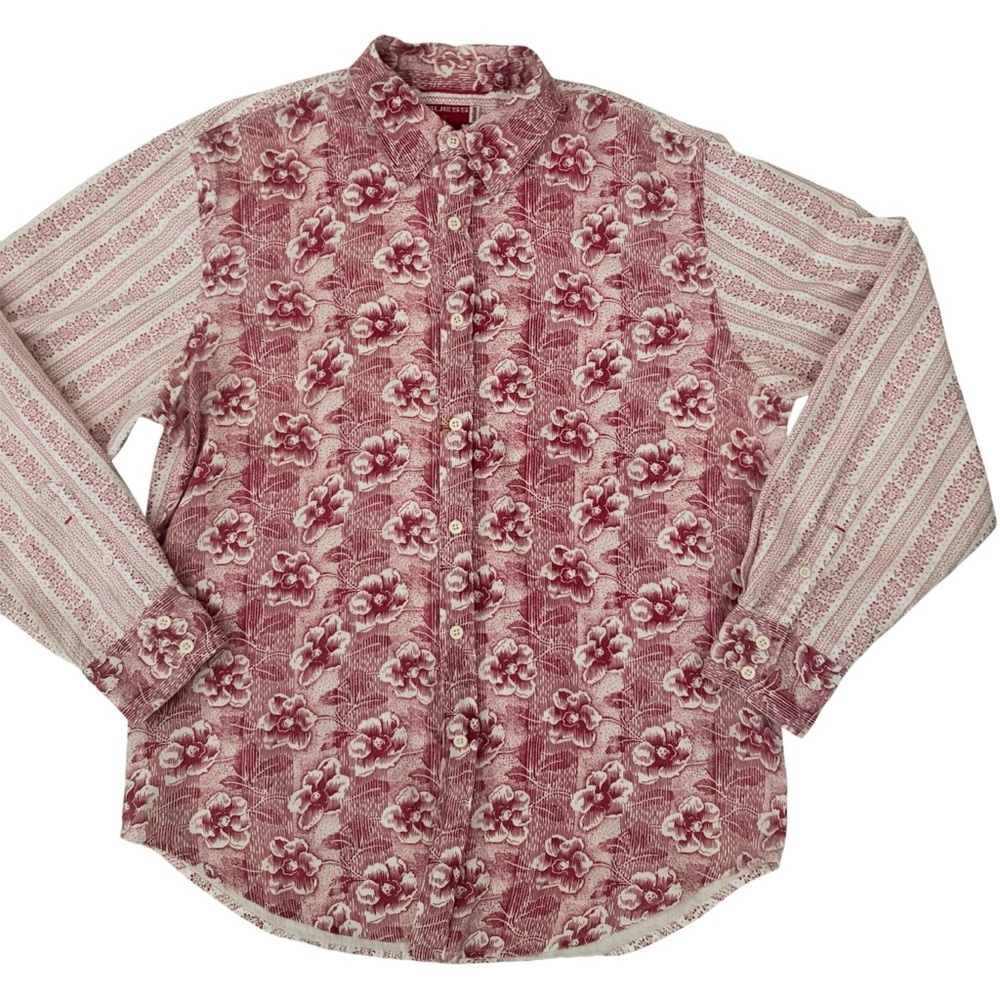 Guess Vintage Floral Striped Button Down Shirt Unique Back Like New Size Medium